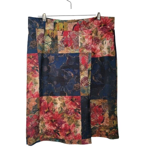 Lily by Firmiana Patchwork Print Skirt Multicolor Wrap Front Boho Womens XL NWT - Picture 1 of 12